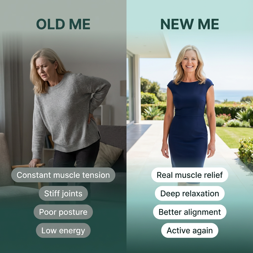 RestoreX Muscle Relief Massager applied to lower back muscles at home