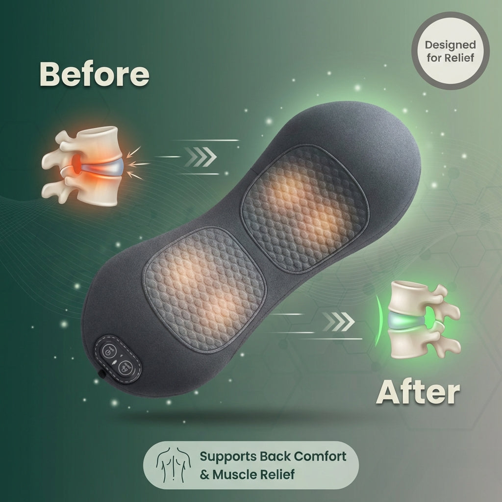 RestoreX Muscle Relief Massager applied to lower back muscles at home